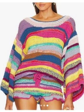 Celia B Gemma Top : Multicolor Striped Crochet Sweater - Women